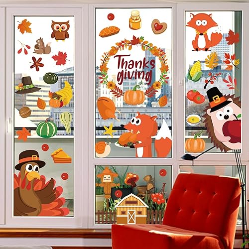 Miniatura 3 de Calcomanías de otoño para ventana, 9 hojas de Acción de Gracias y otoño para ventanas