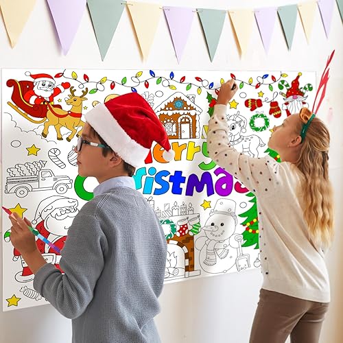Miniatura 7 de Póster gigante para colorear con 6 crayones apilables, mantel grande para colorear de Navidad, póster de actividad artística jumbo para Navidad,