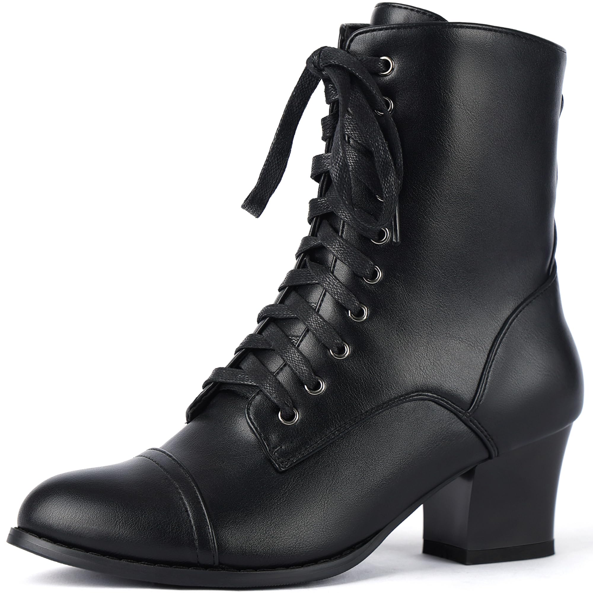 Damen Viktorianische Stiefel Kurzschaft Knöchel Stiefel Schnüren Stiefeletten for Damen Side Reißverschlussper Block Chunky Mid Heel