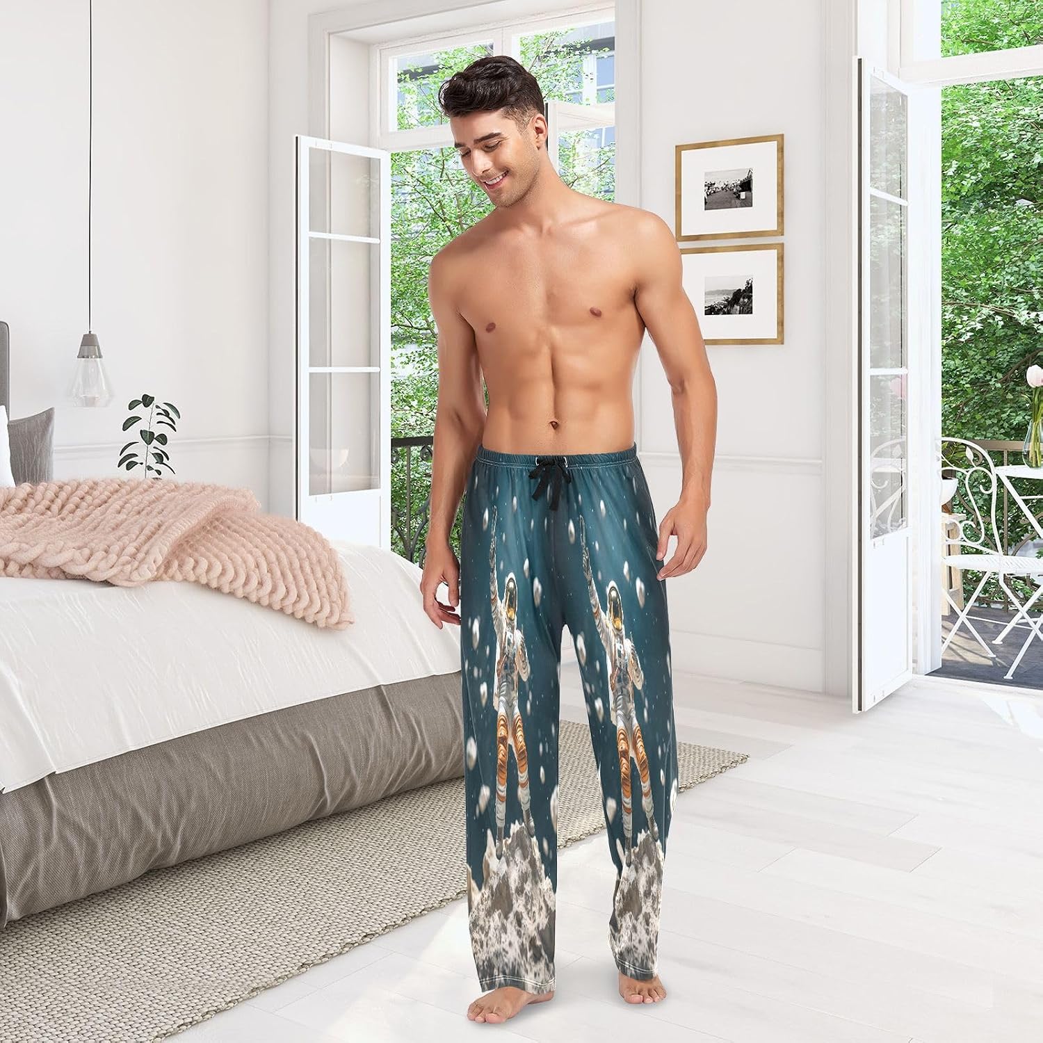 ALAZA Astronaut Space Man Men's Pajama Pants Men Cotton Pajama Bottoms with Pockets, S