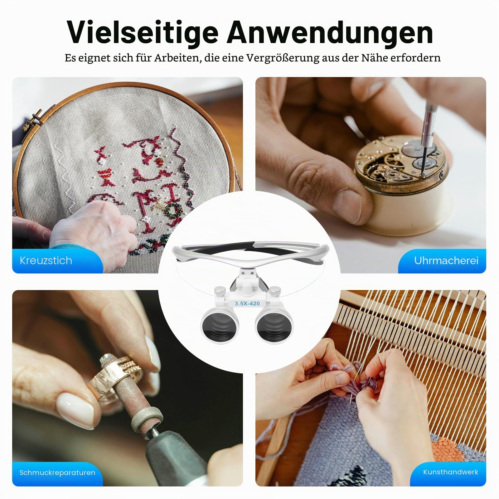 Lupenbrille 3,5X Zahnärztliche Binokularlupe 420mm mit LED Kopflampe, Chirurgische Vergrößerungsbrille für Klinik Labor Beauty OP