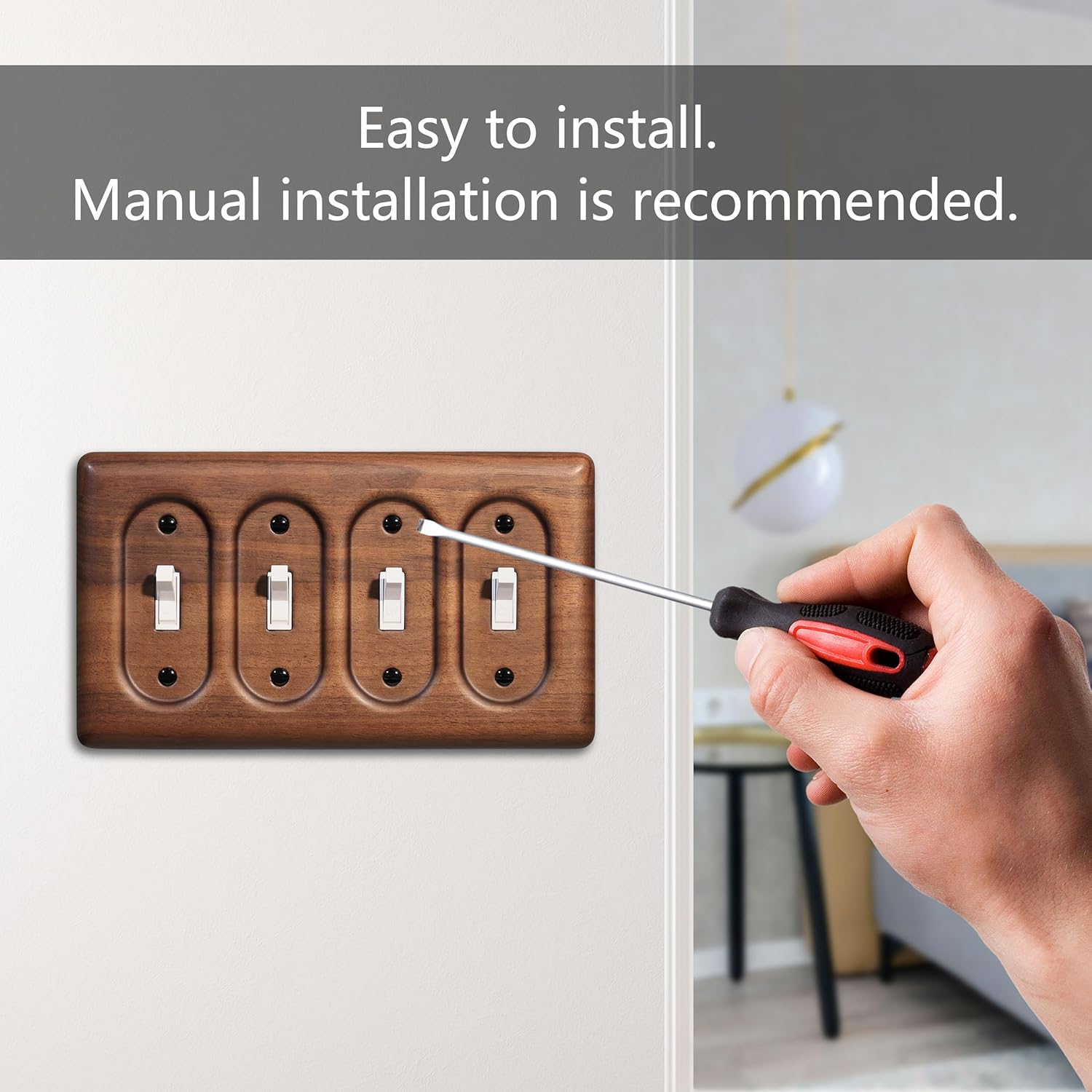 4-Gang Four Light Switch Plate Handcrafted North American Walnut Wall Plate for Rustic and Stylish Homes