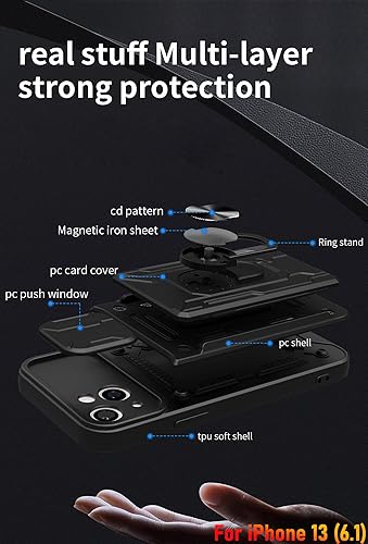 Miniatura 4 de LMDAMZ Funda tipo cartera para iPhone 13, ranura para tarjeta de crédito, diseño portátil, resistente de doble capa acolchada de goma protectora