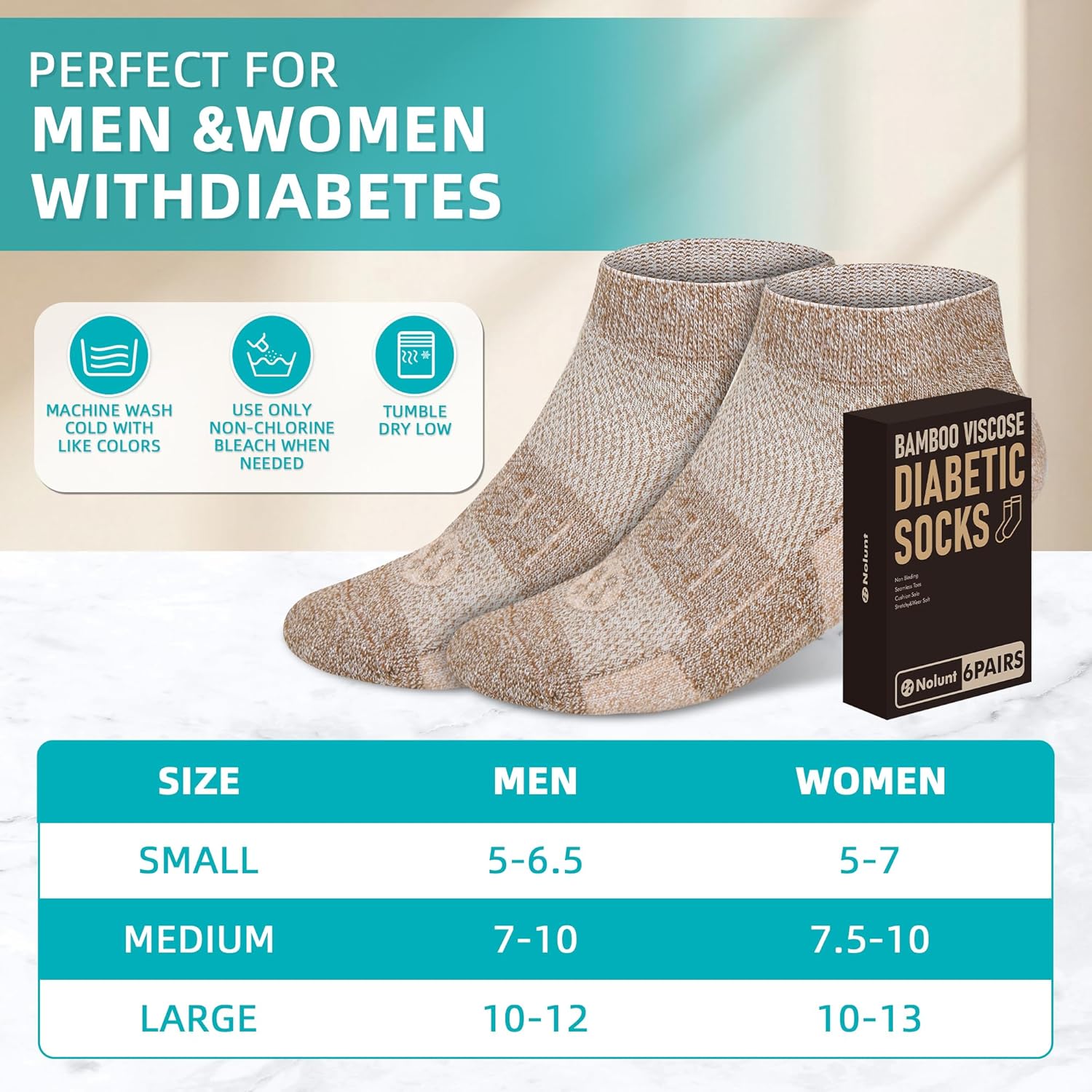 Diabetic Socks for Men,4 Pairs Low Cut Bamboo Viscose Wide Mens Diabetic Socks Size 9-11 10-13(Deep Grey+Brown+Beige+Black-Large) - Image 5