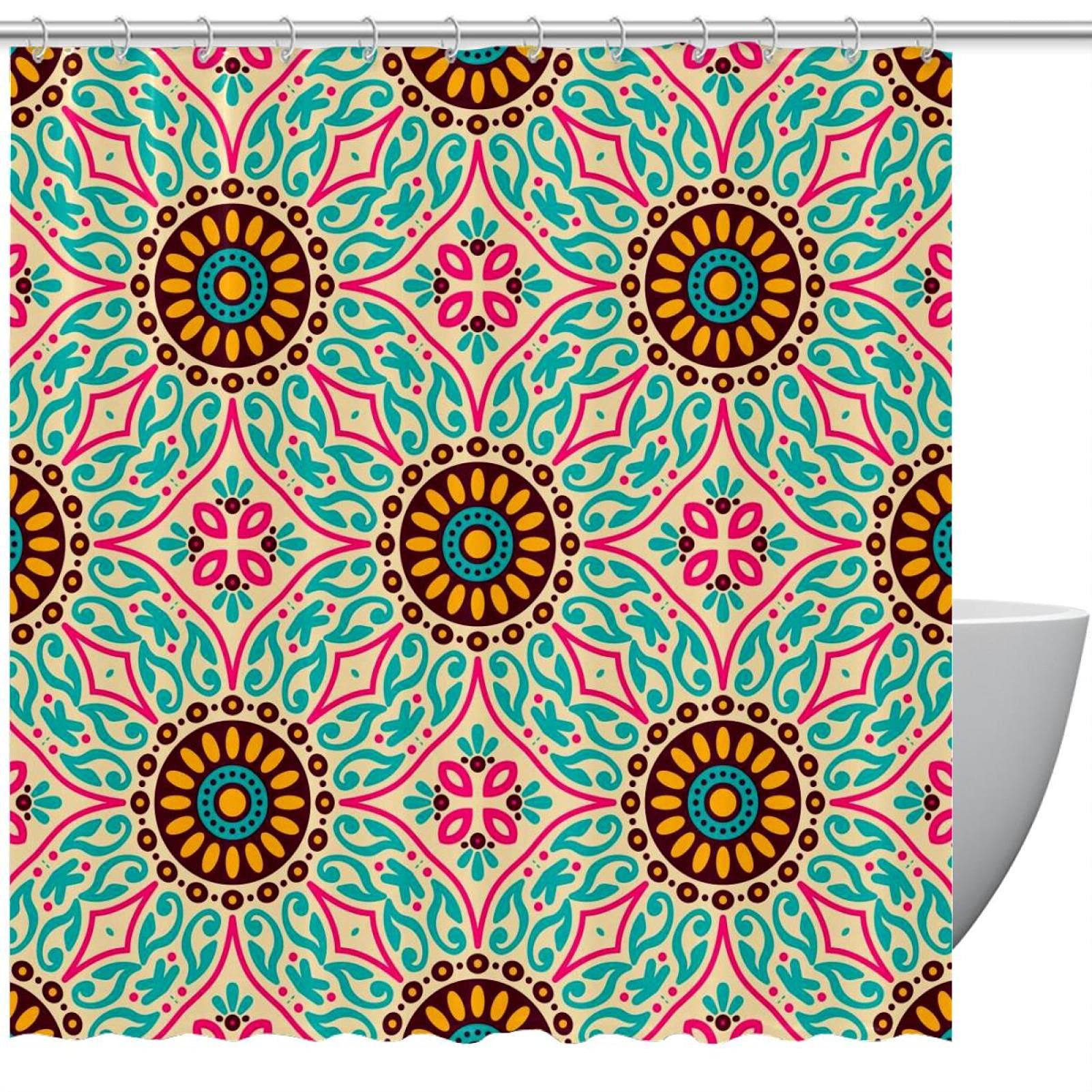 Rideau de douche mandala coloré 152x184 cm imperméable avec 12 crochets