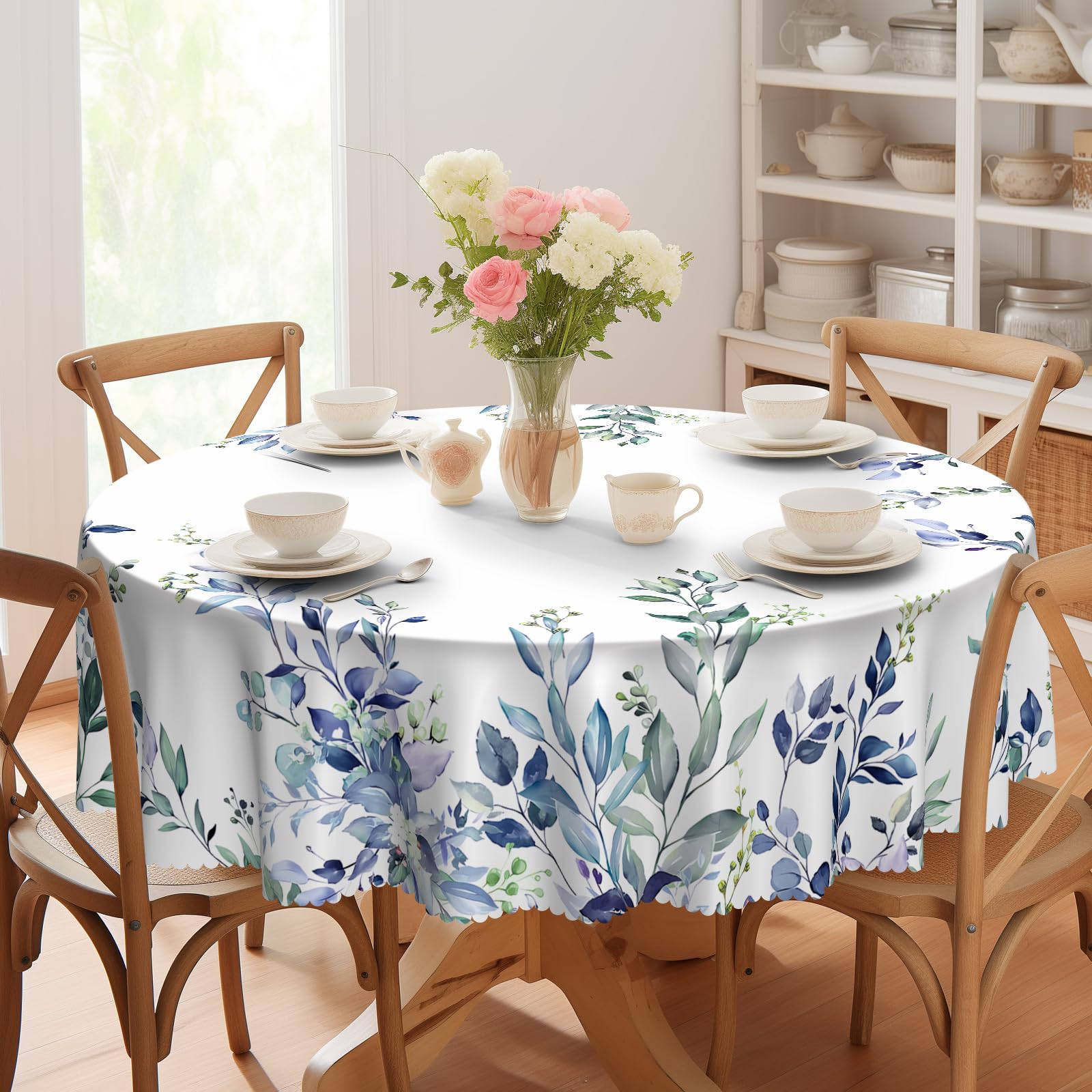 Eikione Kitchen Tablecloth 60 inch Round Boho Tablecloths Polyester Table Cloth for Party Restaurant Banquet Dining Buffet Table Picnic Decorations — image 1