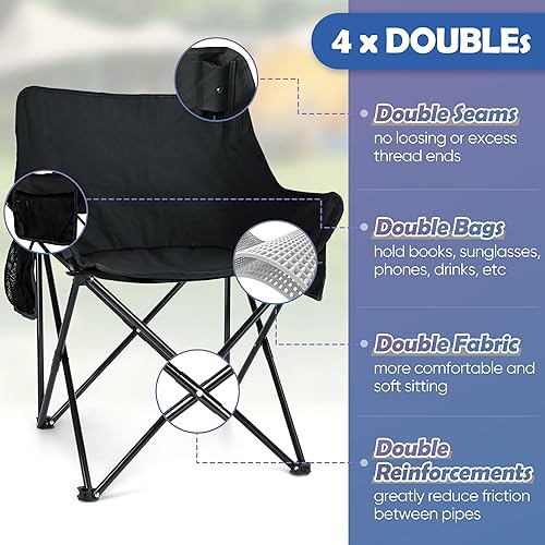 Miniatura 3 de HaSteeL Silla de camping para adultos, juego de sillas portátiles plegables compactas con bolsillos laterales para pesca al aire libre, senderismo,