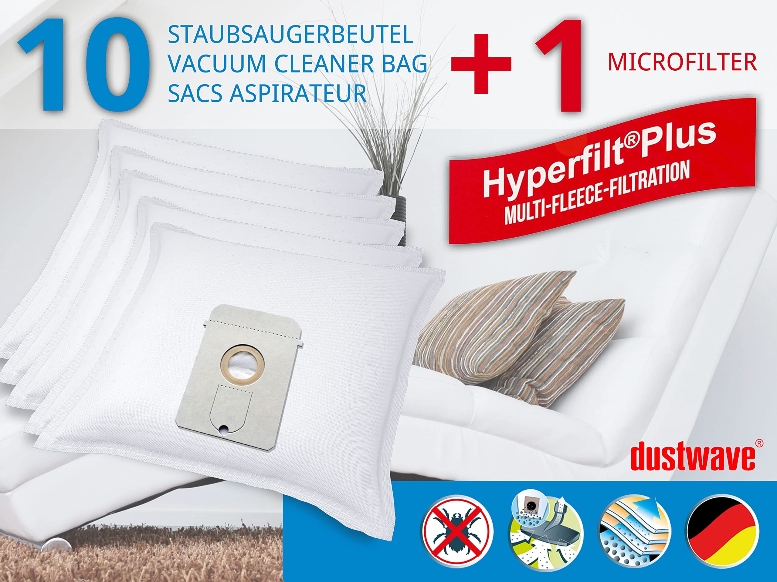 MisterVac 10 Sacchetti Per Aspirapolvere + 2 Filtri Compatibili AEG ÖKO Vampyr Electronic 1400W