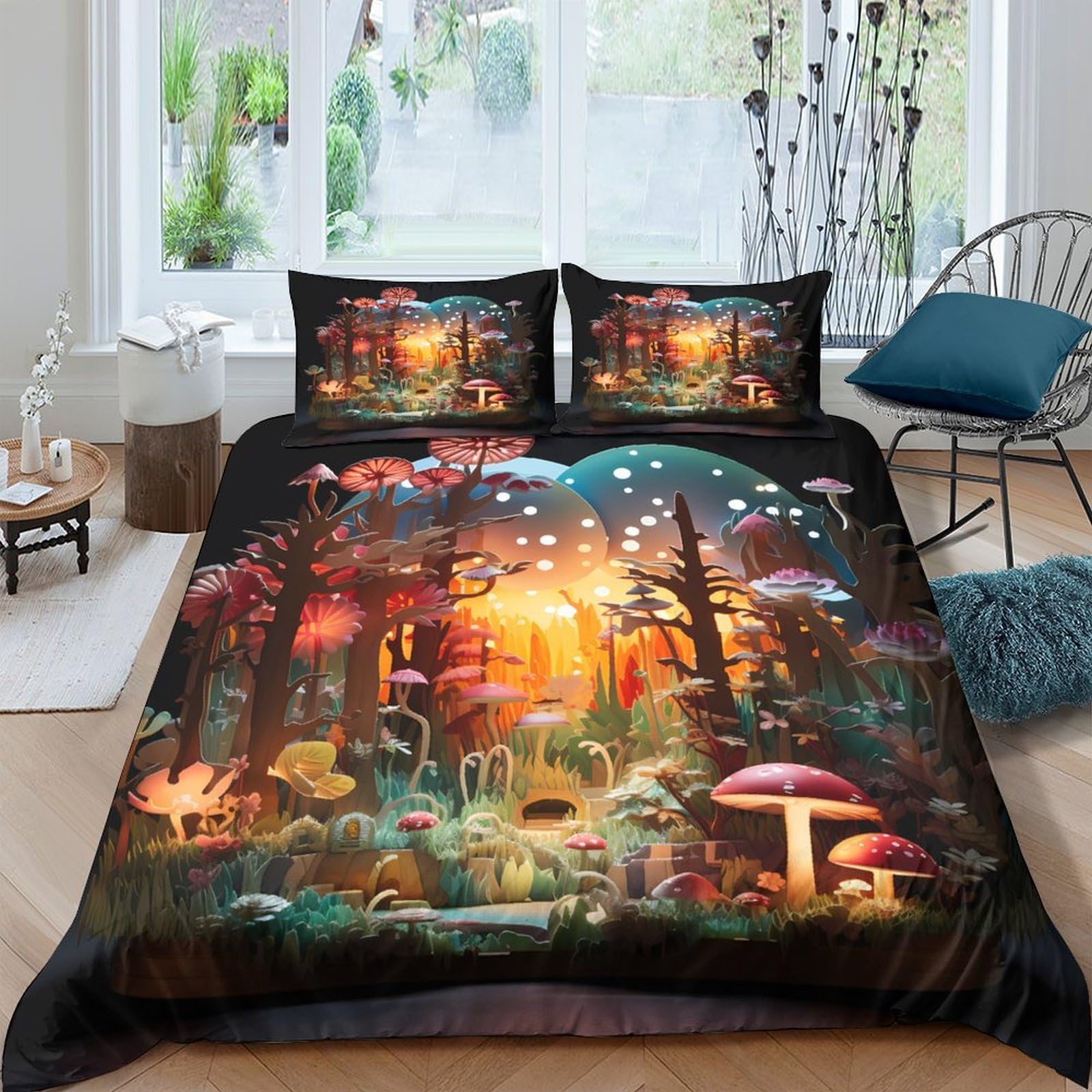 Ctjqhvkz Style-6 3D Printed Fairy Forest Fitted Sheet Microfiber Soft Breathable Mushroom Wonderland Mattress Cover For Bedroom Dorm Decor Single（135X200cm）