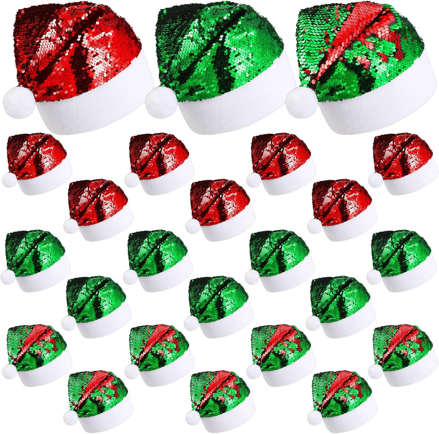 Weihnachtsmannmütze, wendbar, Pailletten, Weihnachtsmütze, für Damen und Herren, Kostüm, Kopfbedeckung, Weihnachtsmannmütze für Weihnachtsfeier, 24 Stück