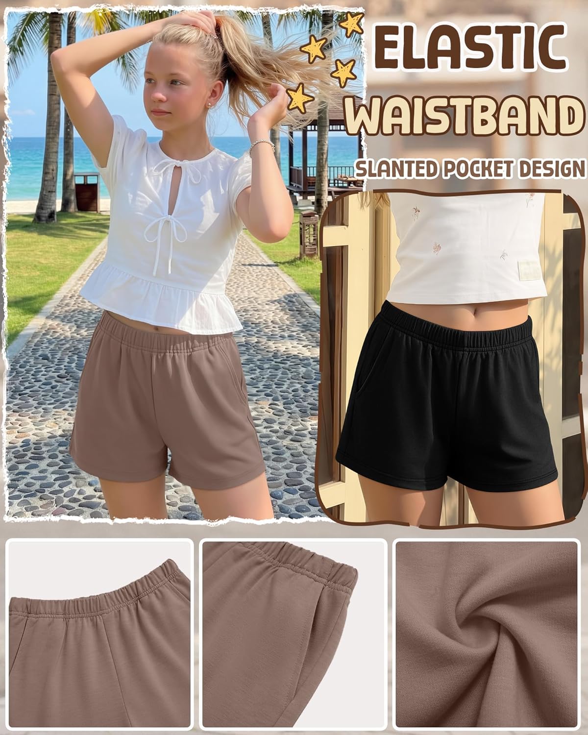 Halfchet 3 Pack Girls' Sweat Shorts Casual Athletic Sweatpants with Pockets Elastic Waistband for Kids 5-16 Years Summer