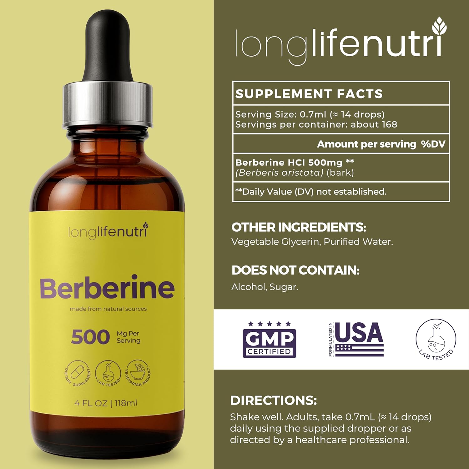 Berberine Liquid Drops - from Berberis Aristata Bark, Organic Supplement for Gut Balance & Natural Energy, Sugar-Free Extract, 4 FL OZ, Raspberry Flavor, 5-Month Supply, GMP Certified - Image 2