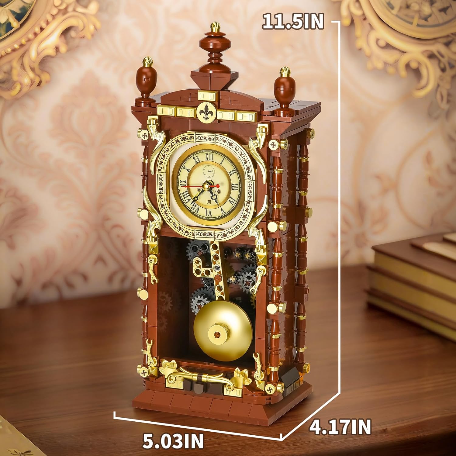 Retro Clock Building Set for Adults,Vintage Pendulum Clock Model with Rotating Gears,Home Decor Mechanical Building Blocks Toys, Gift for Boys and Girls 8+ (751 Pieces)