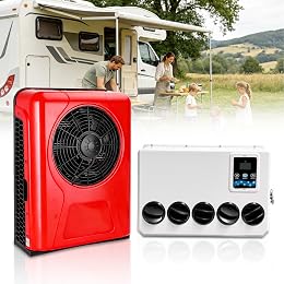 Treeligo 12V 12000 BTU Universal RV Air Conditioner – Ultimate Fast Cooling for Motorhomes, Trucks, Buses & Campers-Ultra Quiet 45 dB Operation & Fast Cooling,Red