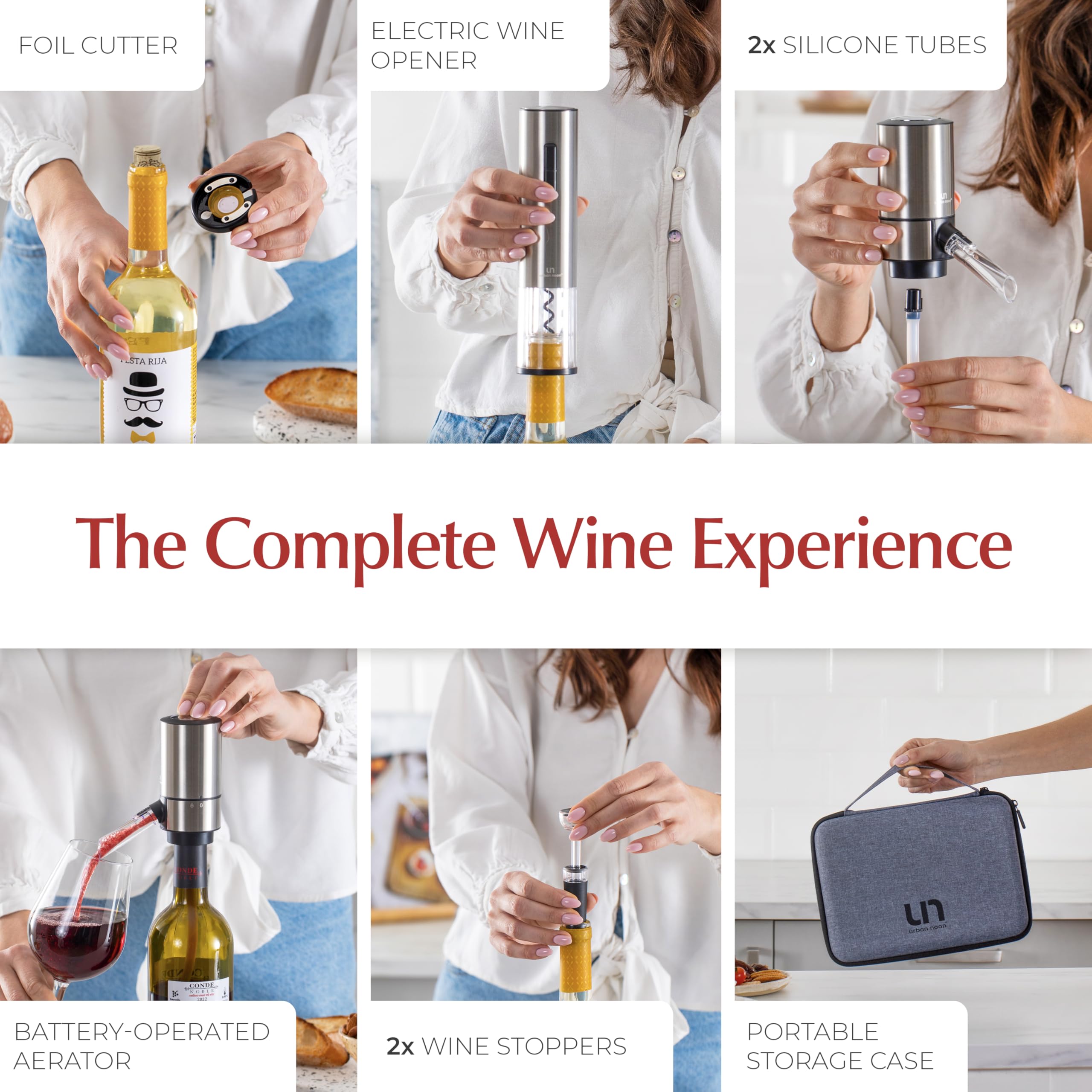 Juego de abridor eléctrico de vino – Kit de abridor de botellas de vino con sacacorchos recargable y aireador a batería – Abridor automático de tornillos de corcho para botellas de vino 2