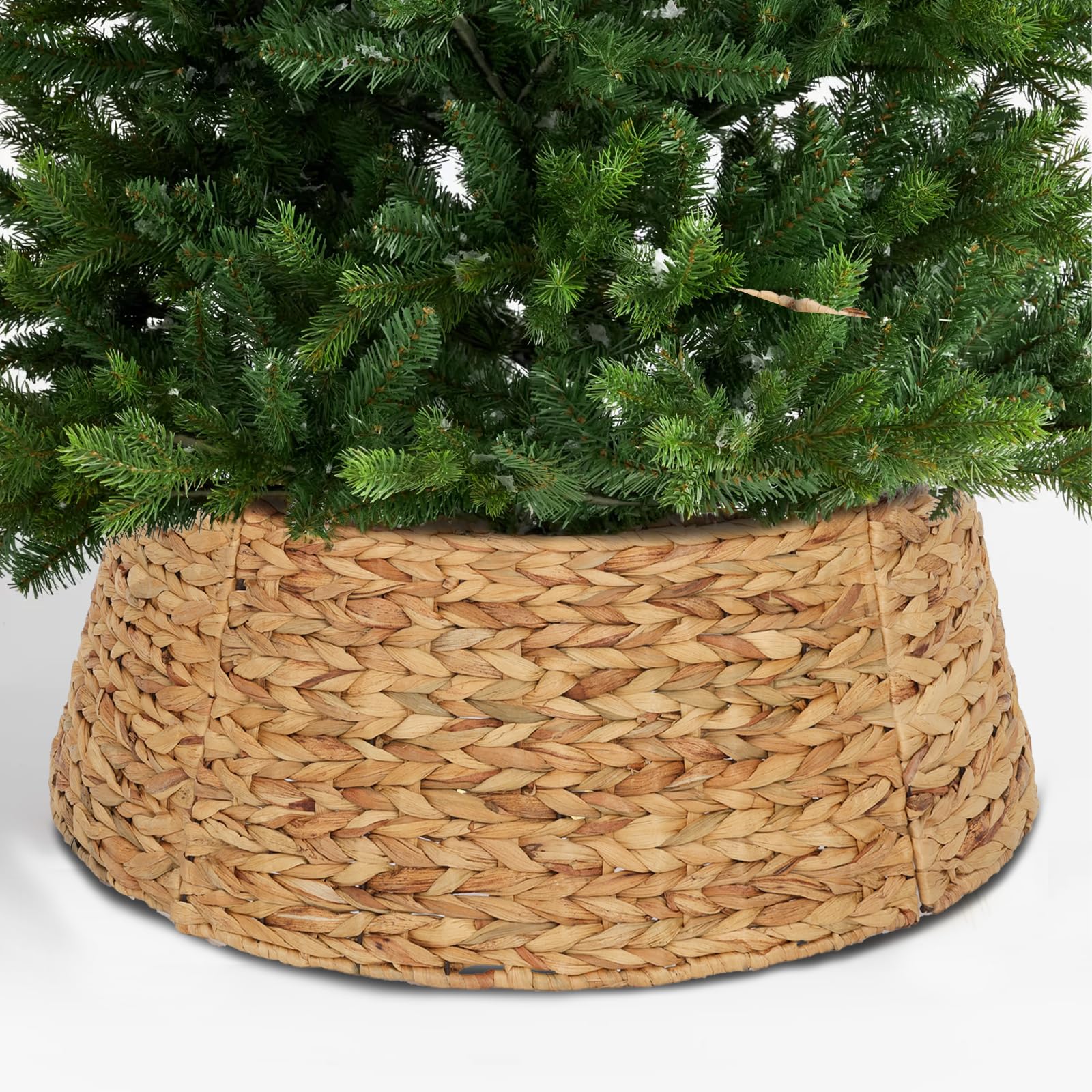 Christmas Tree Collar, 23.5’’ Hand-Woven Natural Water Hyacinth Christmas Tree Collar Basket Base Cover - Light Brown