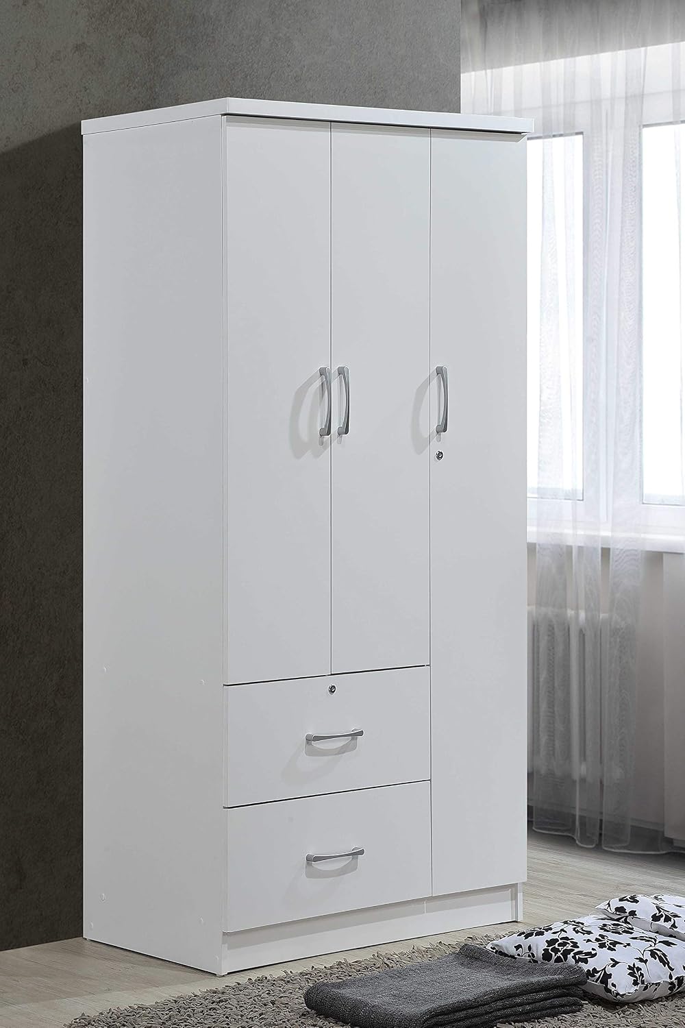 Hodedah 2-Drawers, 3-Shelves, White