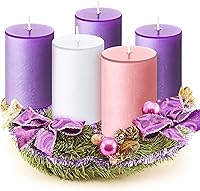 Vista 1 de Cindeer Juego de 5 velas de Adviento de 5 x 8 cm para coronas de Adviento, portavelas, votivas, color morado y rosa, velas de columna perfumadas