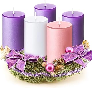 Cindeer 2 x 3 Inch Advent Candles Set of 5 for Advent Wreaths Candle Holder Votive Purple Pink Christmas Pillar Scented Candles for Seasonal Celebration Home Church