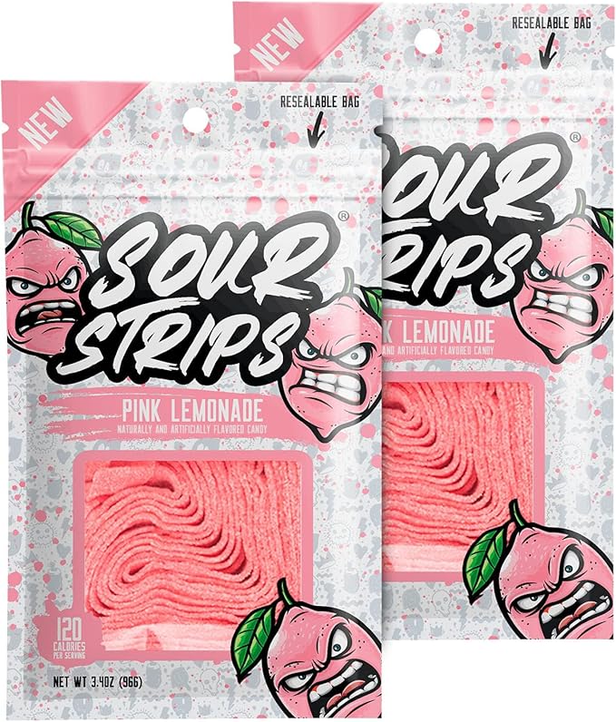 Sour Strips Pink Lemonade Flavored Sour Candy Strips Deliciously Sour
