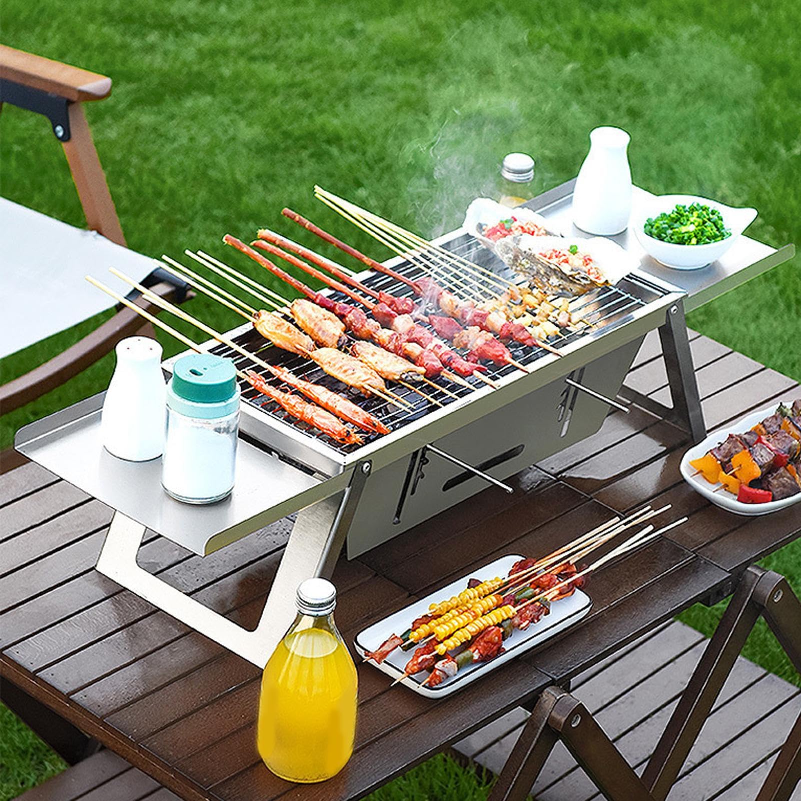 Składany Grill Węglowy Składany Grill Barbecue | Nierdzewna Płyta Grzewcza Przyjazna w Podróży do Gotowania na Zewnątrz w Ogródzie, na Stole, na Plaży, w Kamperze, na