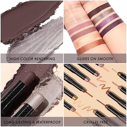 Miniatura 7 de FOCALLURE - 2 unidades de barra de sombra de ojos cremosa, lápiz de sombra de ojos iluminador, juegos de barra de sombra de ojos con fórmula a