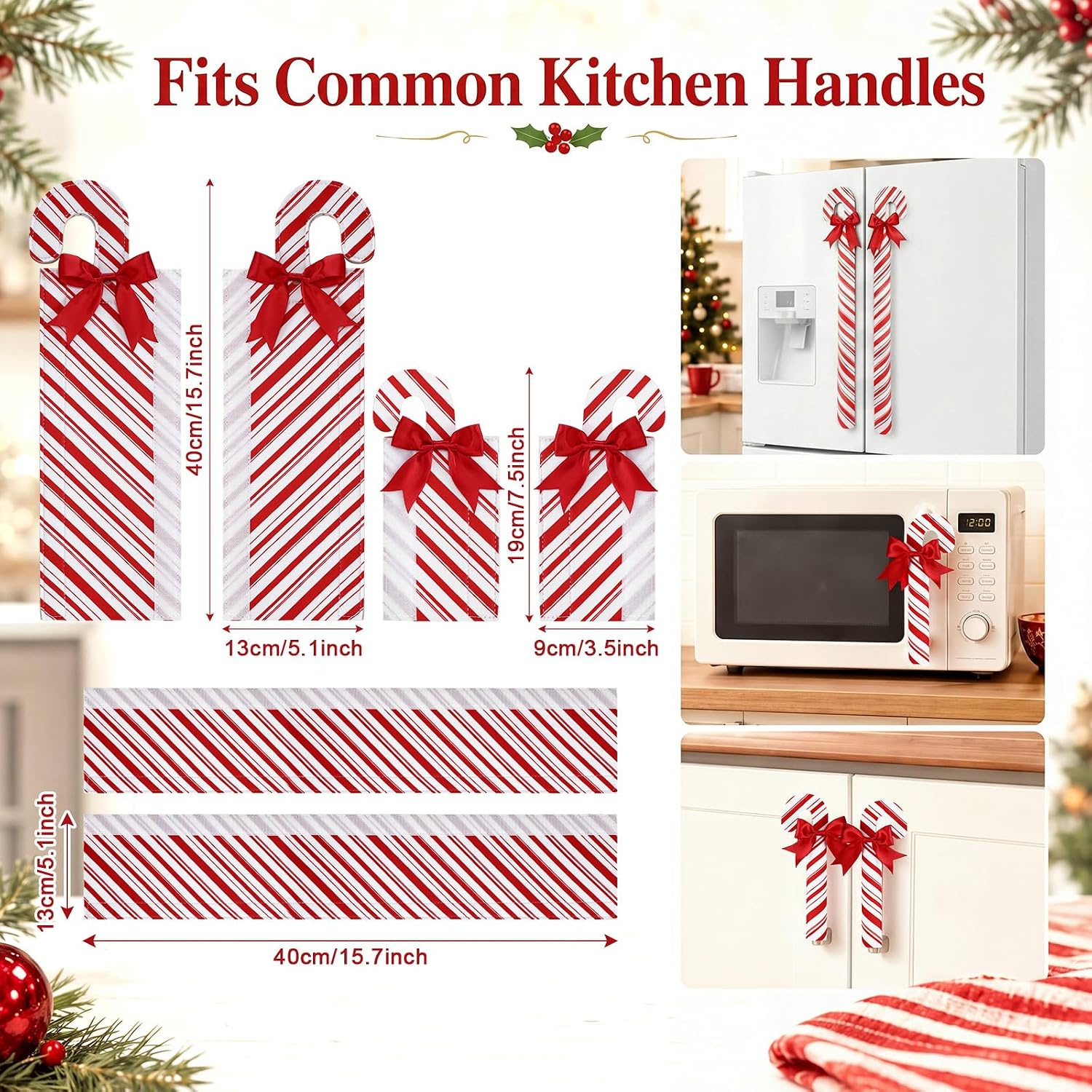 Tingjoo 6 Pcs Christmas Candy Cane Refrigerator Handle Covers Cabinet