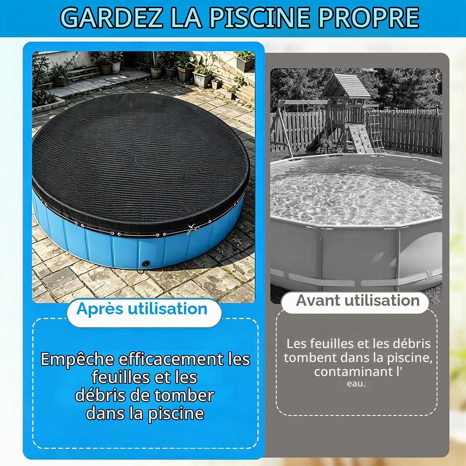 Bâche De Piscine Ronde Filet Anti-Feuilles Housse Anti-Soleil pour Piscine Hors Sol Housse De Piscine Ronde pour Chiens Et Enfants(Circle Diameter 4.5 m)