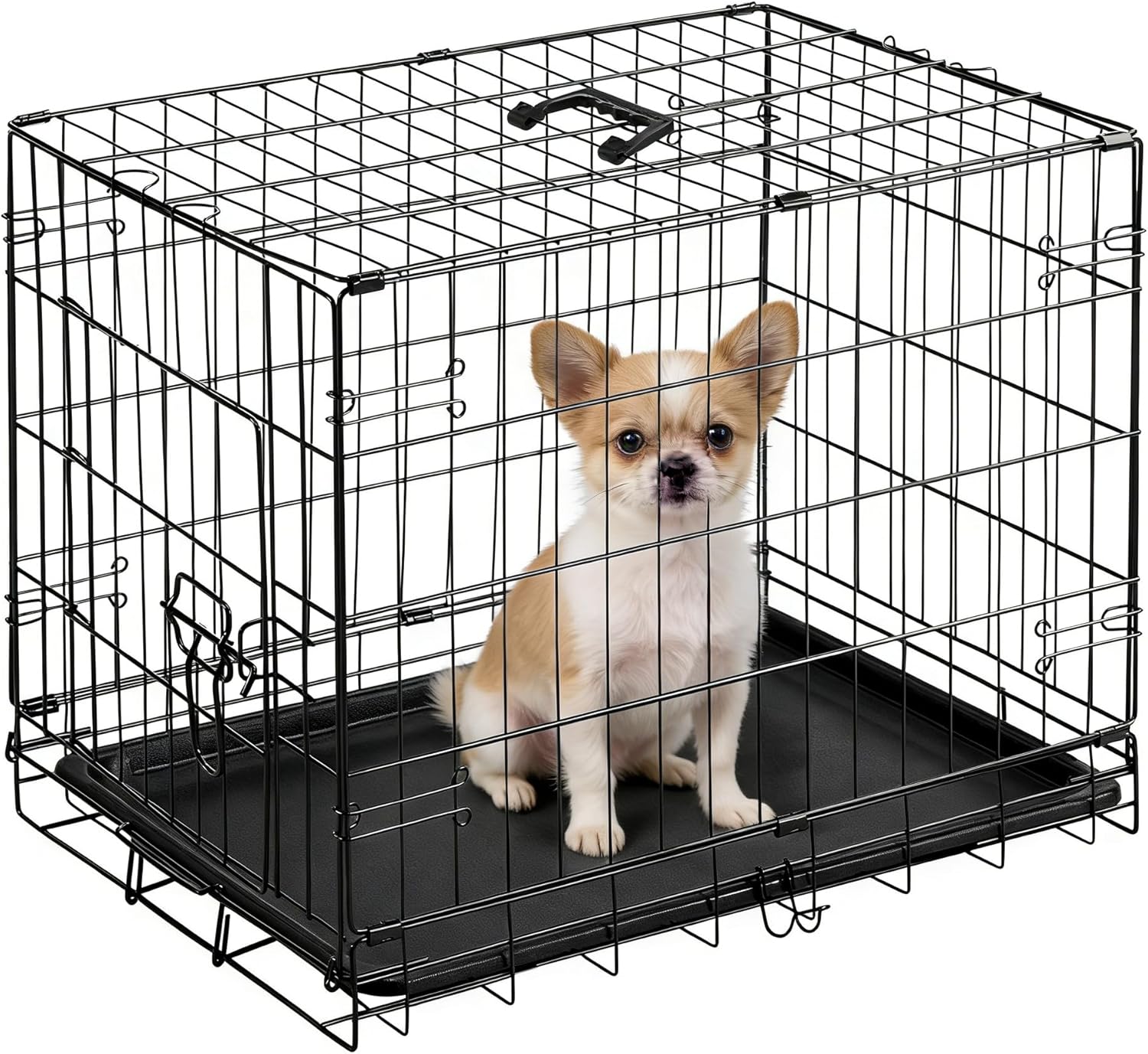 HealSmart 30" Single Door Pet Crate, Sturdy Foldable Metal Wire Dog Cage with Leak-Proof Tray, Portable Indoor & Outdoor Pet Kennel for Travel and Home Use