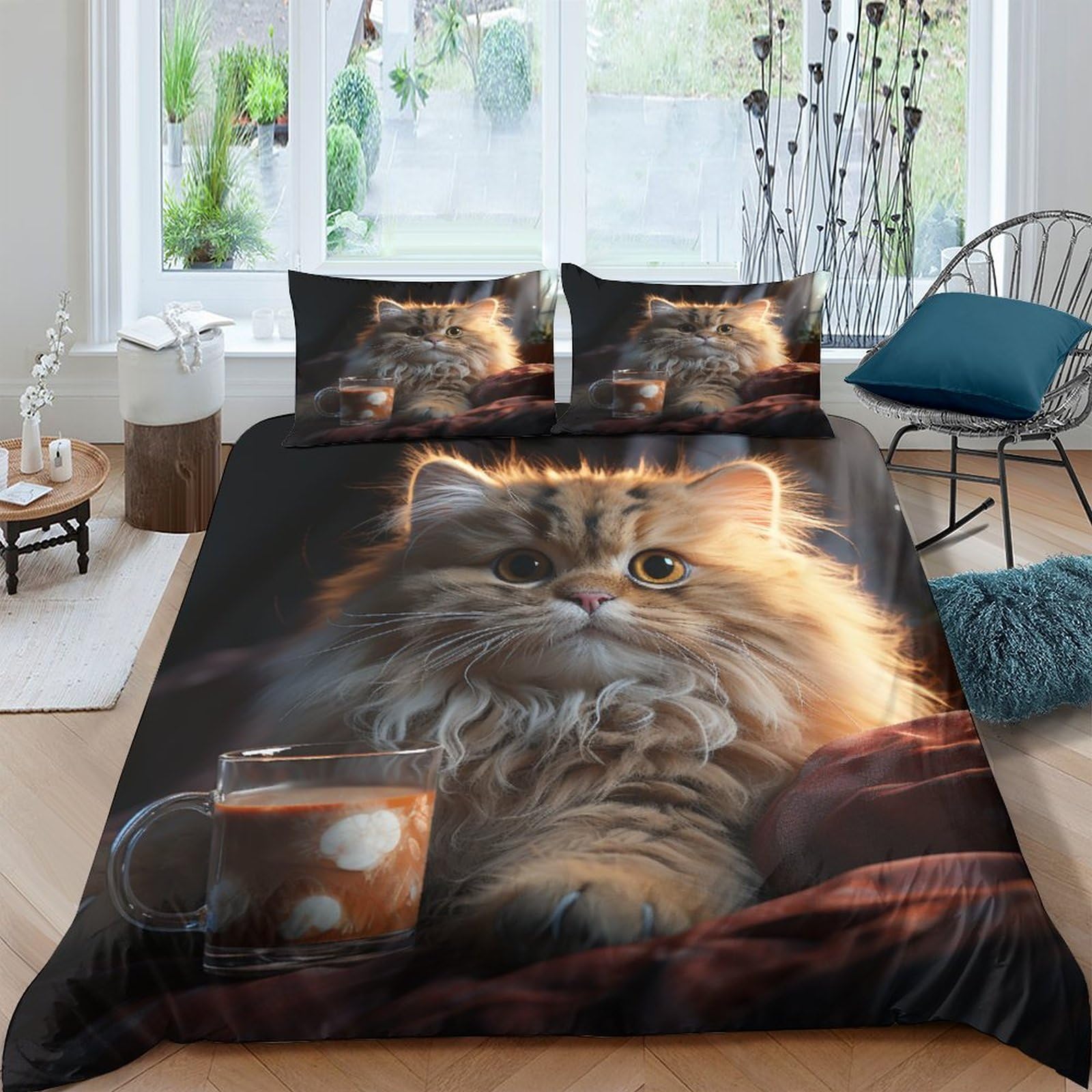 Housse de couette 3D chat parure de lit enfant 3 pièces avec fermeture éclair