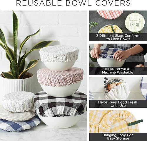 Miniatura 8 de DII Colección de fundas de tela reutilizables, lavables a máquina, algodón con elástico para almacenamiento de alimentos, 10.25"8.25"7.5" de