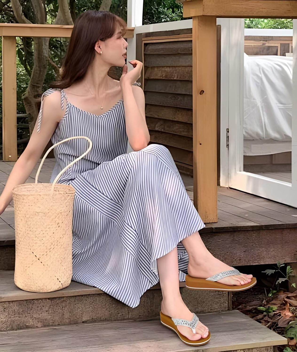 KuaiLu Women's Rhinestone Platform Arch Support Flip Flop Sandals - Image 2