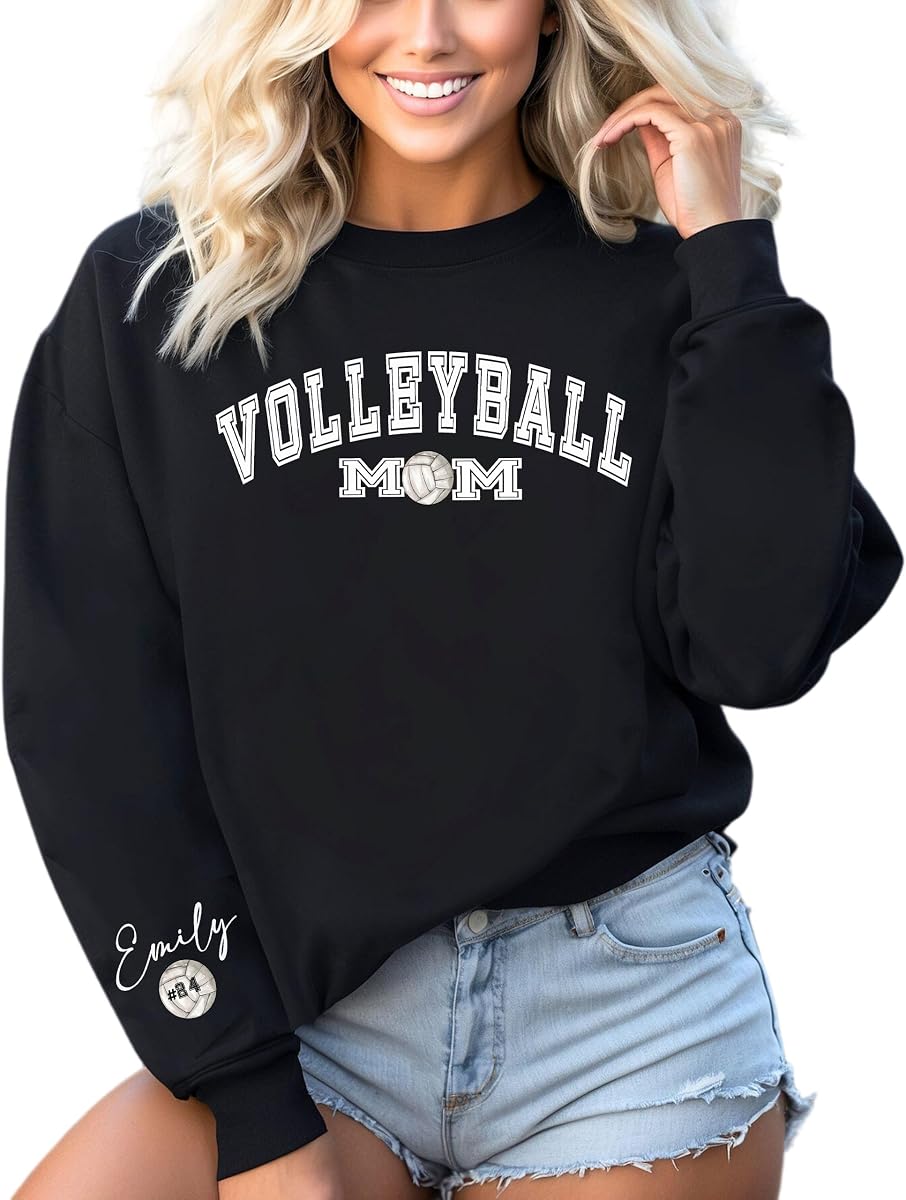 Custom Volleyball Mom Shirt, Volleyball Mom Sweatshirt, Personalized Volleyball Mama Shirts for Women, Gift for Volley ball Lover, Game Day Sweater Multi