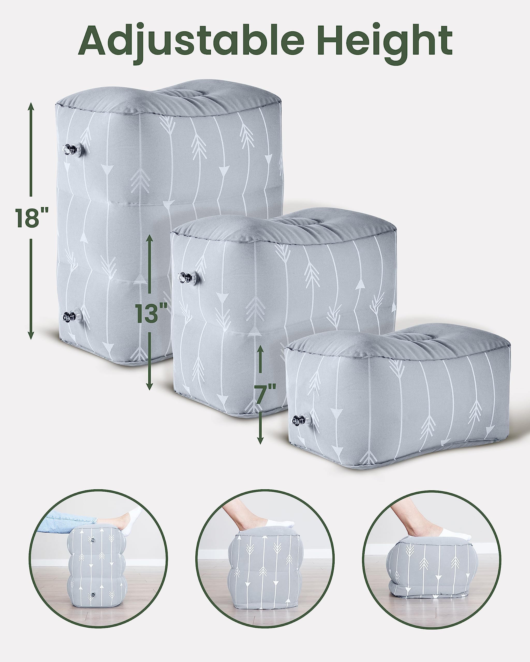 Poggiapiedi Gonfiabile Per Aereo, 3 Strati Regolabili, In Morbido PVC, Con Borsa, Portatile, Per Viaggi Comodi - 4