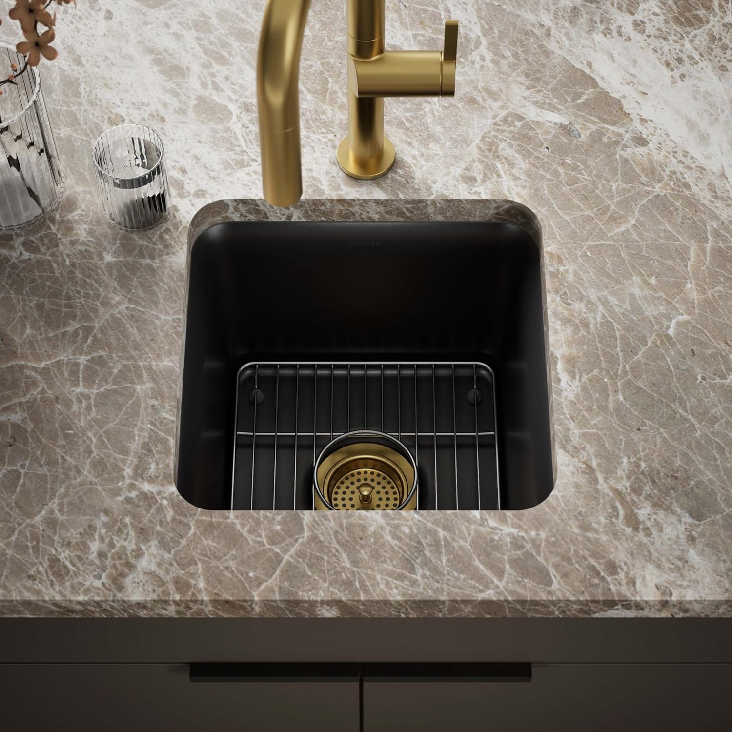 KOHLER K-8223-CM1 Cairn Sink, 15 in, Matte Black