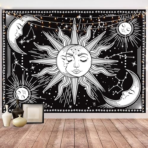 Tapiz de pared Arte de pared de luna en blanco y negro para dormitorio, sala de estar, decoración de dormitorio (59.1 x 82.7 pulgadas, 59.1 x 82.7