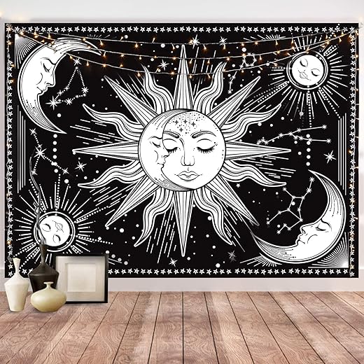 Wall Tapestry - Black and White Moon Wall Art for Bedroom, Living Room, Dorm Decor (59.1x82.7 Inches, 150x210 cm)