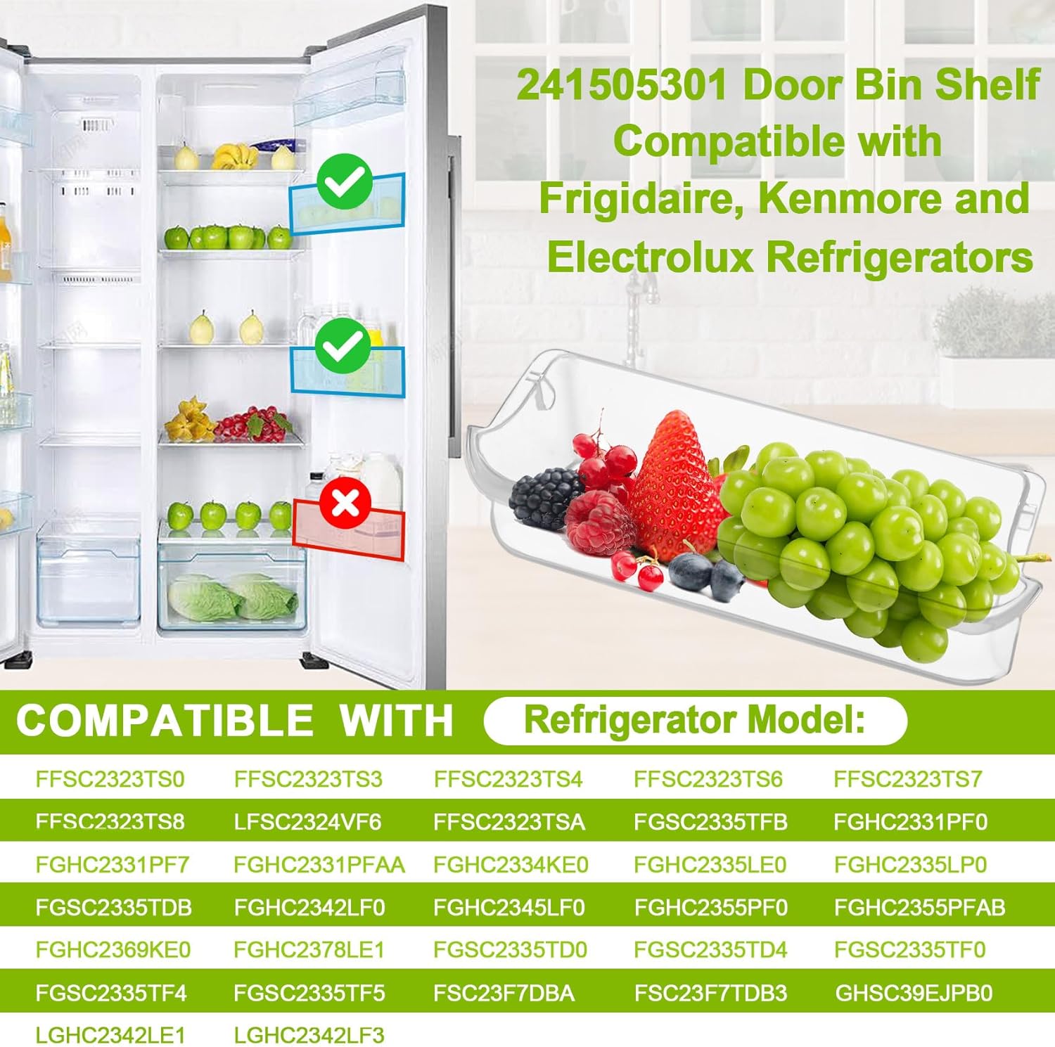 UPGRADED 241505301 Refrigerator Door Shelf Bin Compatible With Frigidaire Door Shelf Replacement Parts 241505300 AP3769131 1056476 240430321 PS976745 Refrigerator Door Shelf Replacement-2 PCS