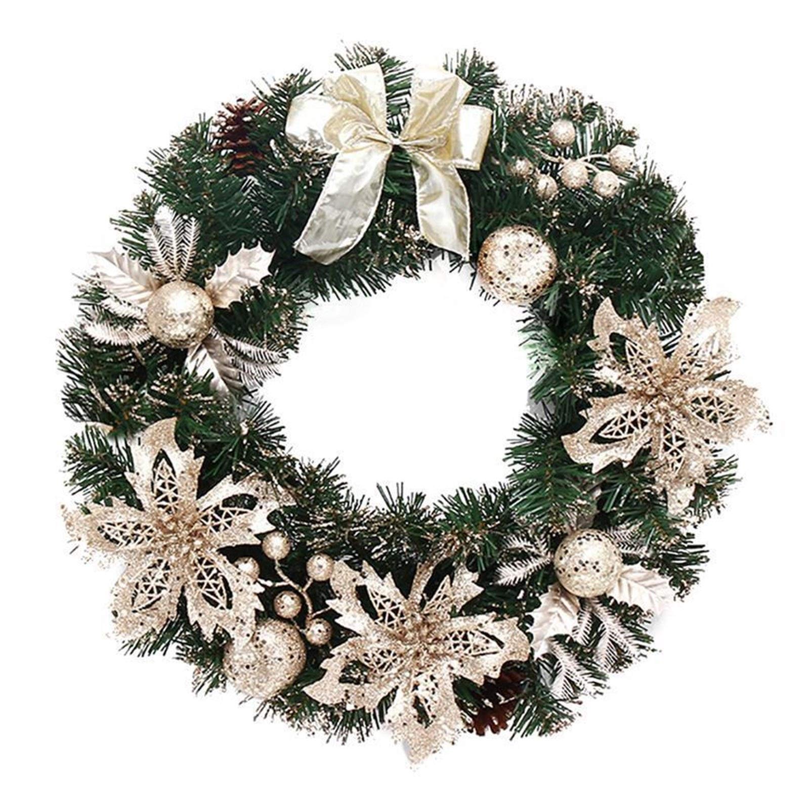Guirlande de Noël 40cm multicolore avec fleurs à paillettes et boules pour porte