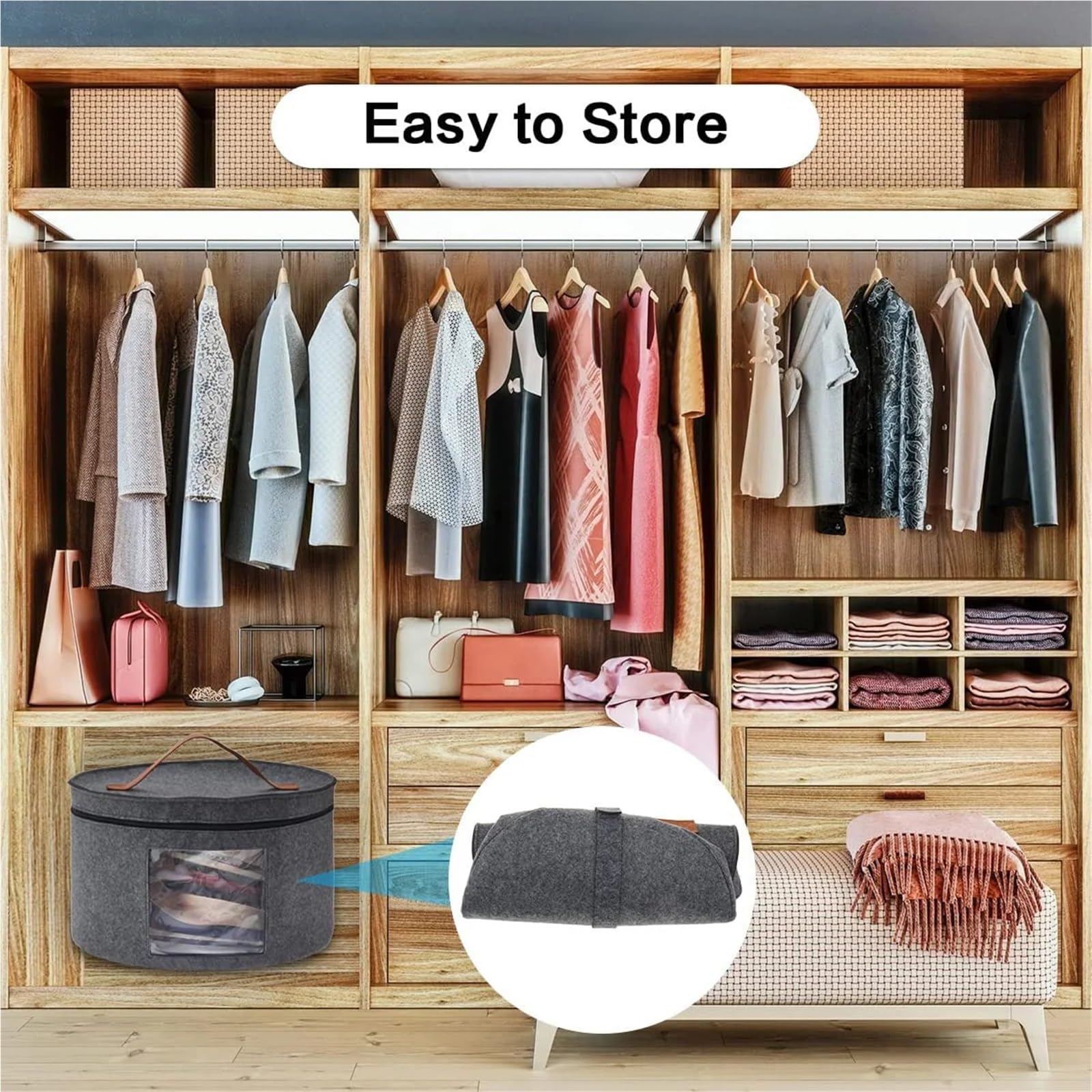 Caja for sombreros, organizador de plegable gran capacidad for hombre y mujer, bolsa almacenamiento for viajes, hogar, dormitorio con ventana visible Para el armario(Grey)