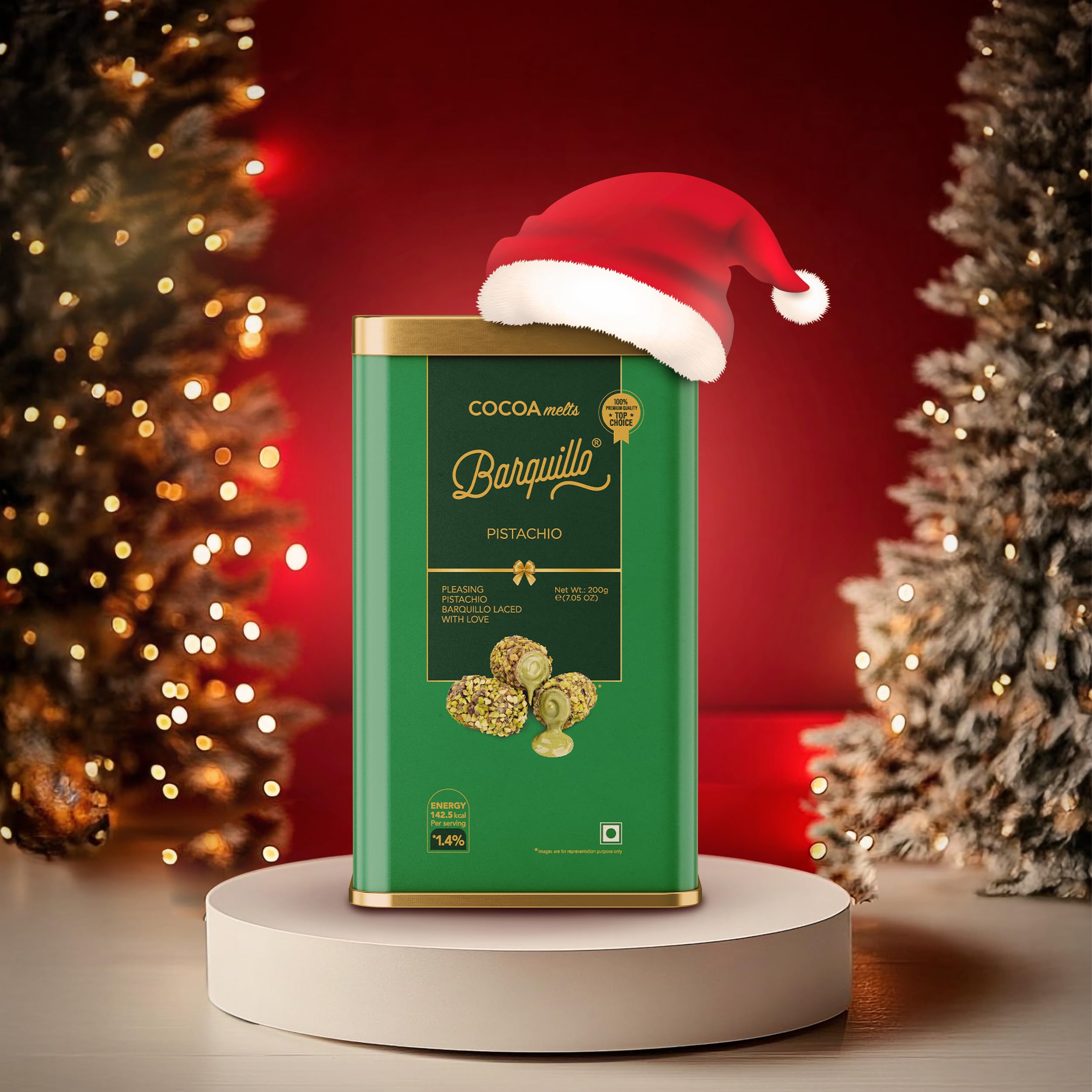 Barquillo Premium Pistachio Coated Chocolate - 10 Pcs (200 gm) Tin | Pista Cream Filled Biscuit Roll imported | Dubai couverture taste | Diwali Gift Pack Celebration specially for Festivals