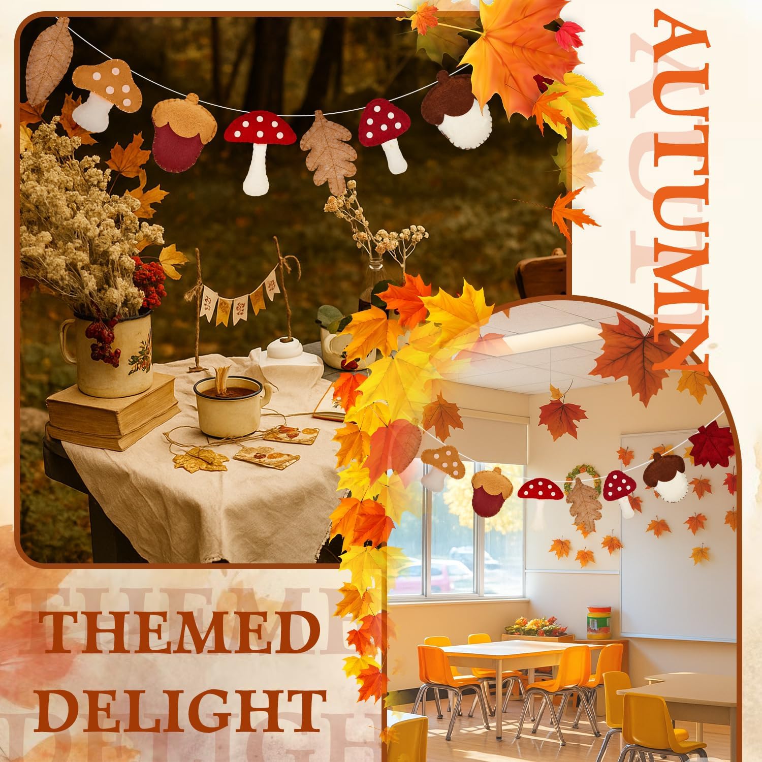 SmoothNovelty Felt Fall Garland Fall Decorations for Home Mushroom Garland