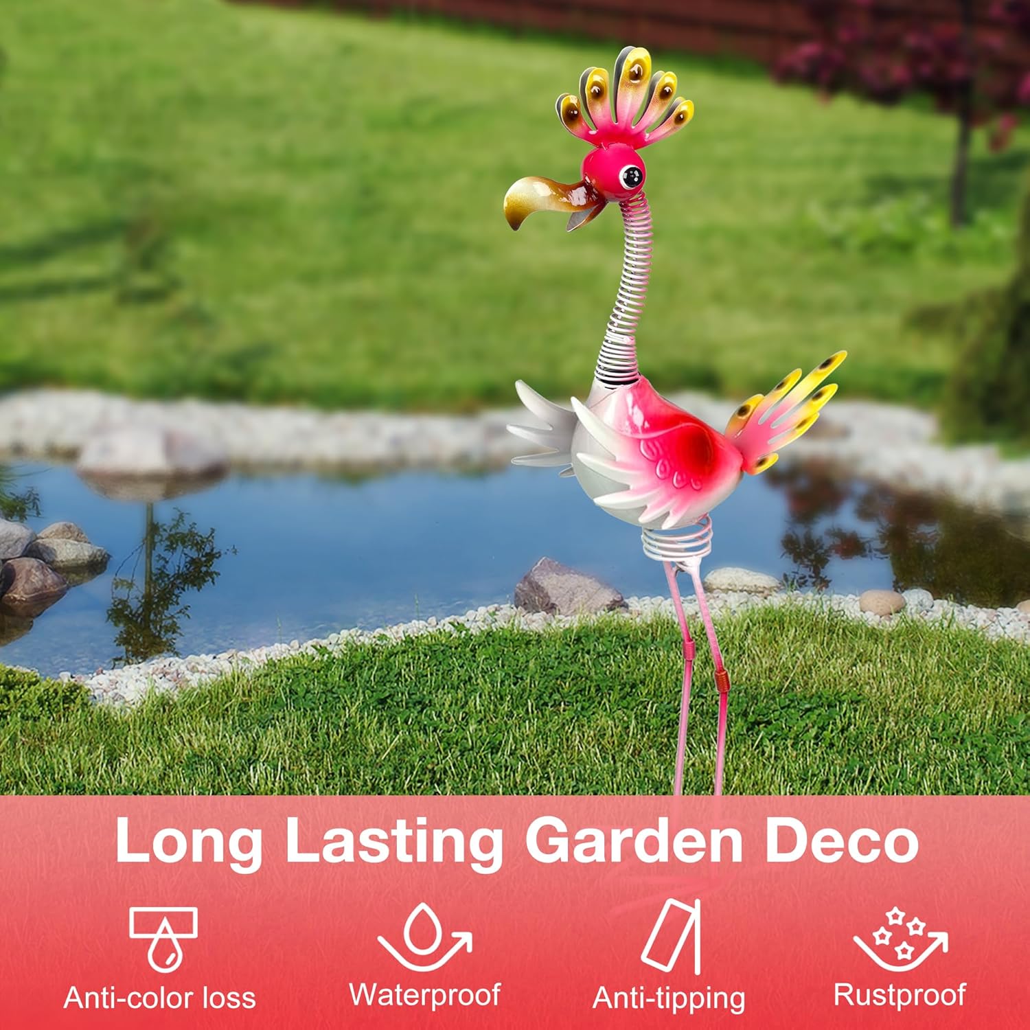 Vibrant Metal Flamingo Decor - Large Metal Yard Art - Outdoor Decoration Garden Statues - Standing Pink Flamingo for Yard, Elegant Flamingos Garden Sculpture & Gift for Women