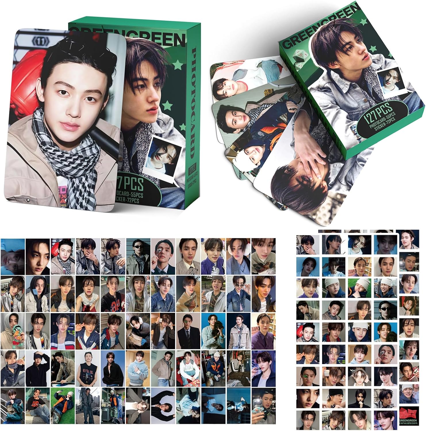 127pcs KPOP Photocards GREENGREEN Photo Cards 55pcs Photocards and 72pcs Mini Stickers REDRED Album Lomo Gift for Fans 2026 Greetings Cards MARTIN JAMES JUHOON SEONGHYEON KEONHO Merch (SEONGHYEON) image 2