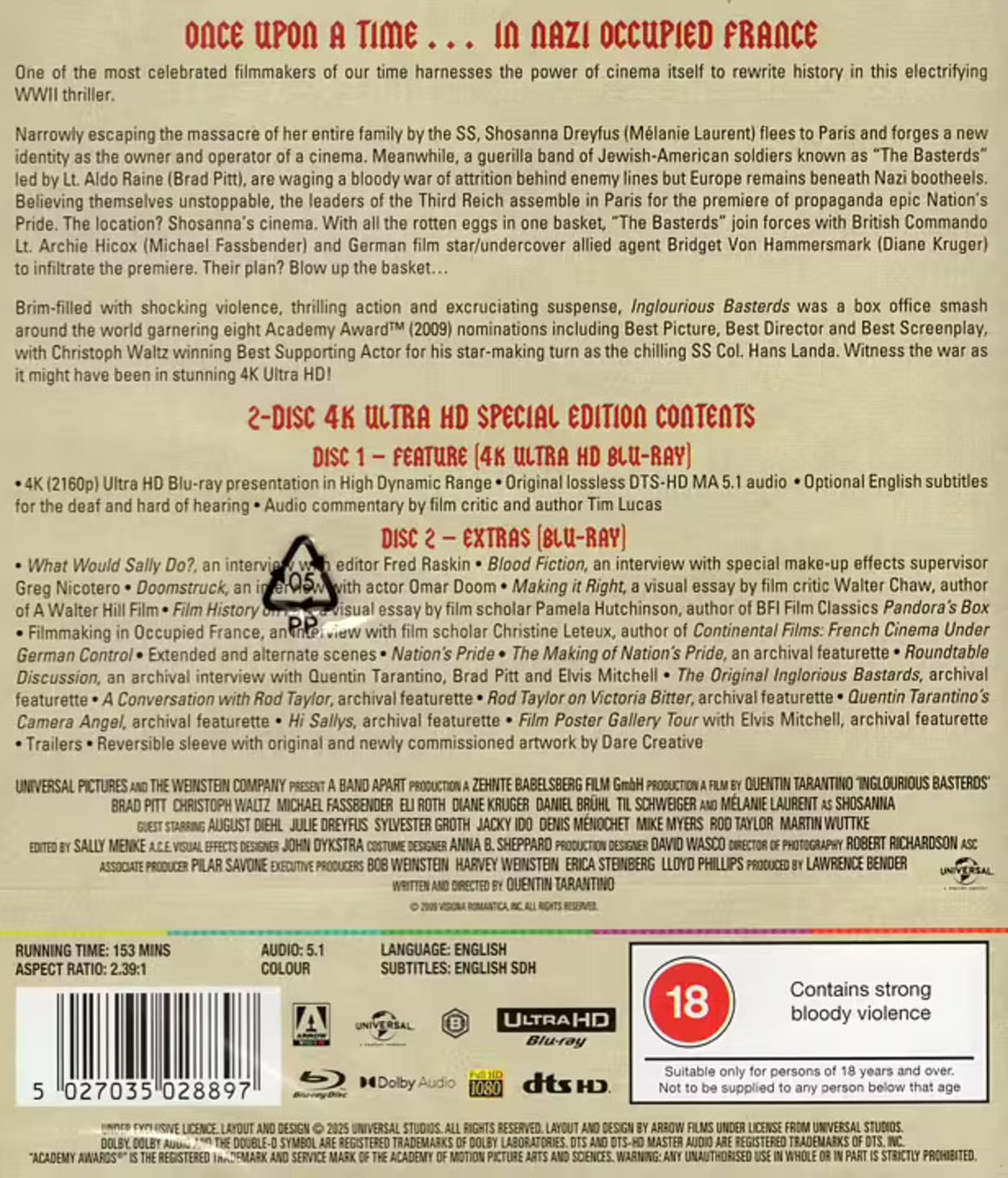 Inglourious Basterds (Special Edition / Bonus Features / 2-Disc Set) [4K UHD + Blu-ray] [Region Free]
