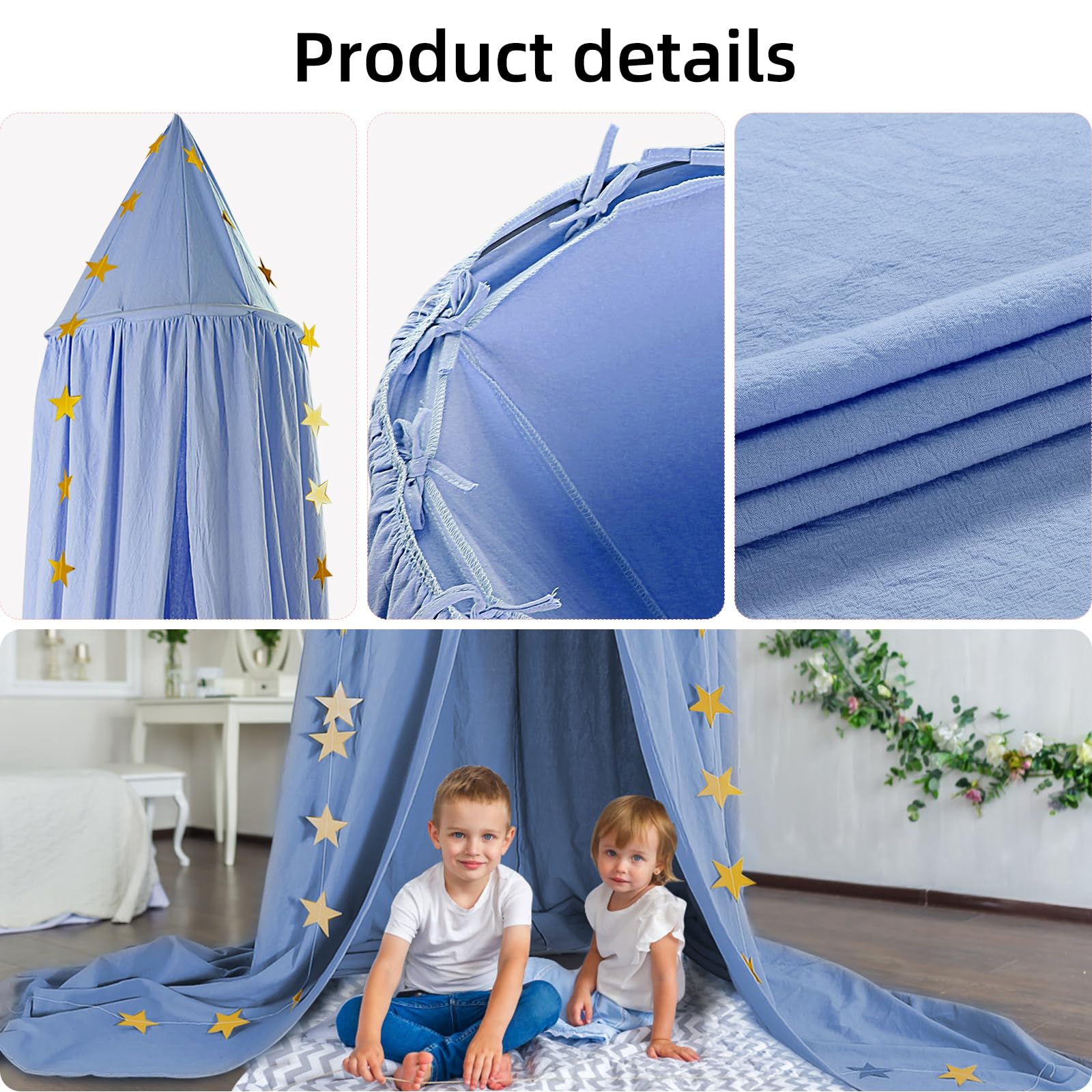 Baldacchino per bambini, in cotone, per cameretta dei bambini, con zanzariera, decorazione per la camera da letto, con ghirlanda di stelle