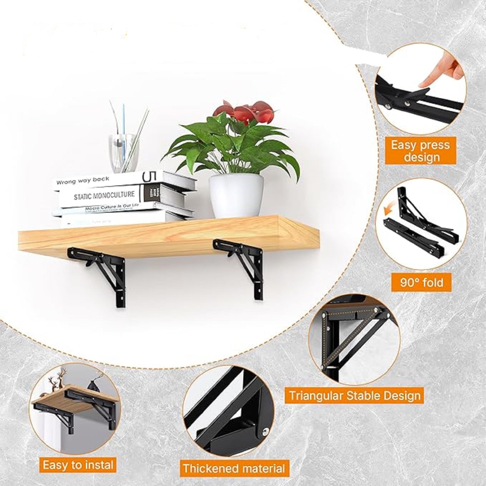 Foldable Wall Shelf Brackets - Space Saving! -4
