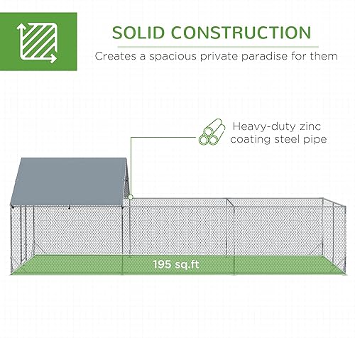 Miniatura 3 de PawHut Gallinero grande de metal para pollo, patos y conejos con cubierta impermeable y anti-UV, gallinero para gallinero para uso en exteriores y