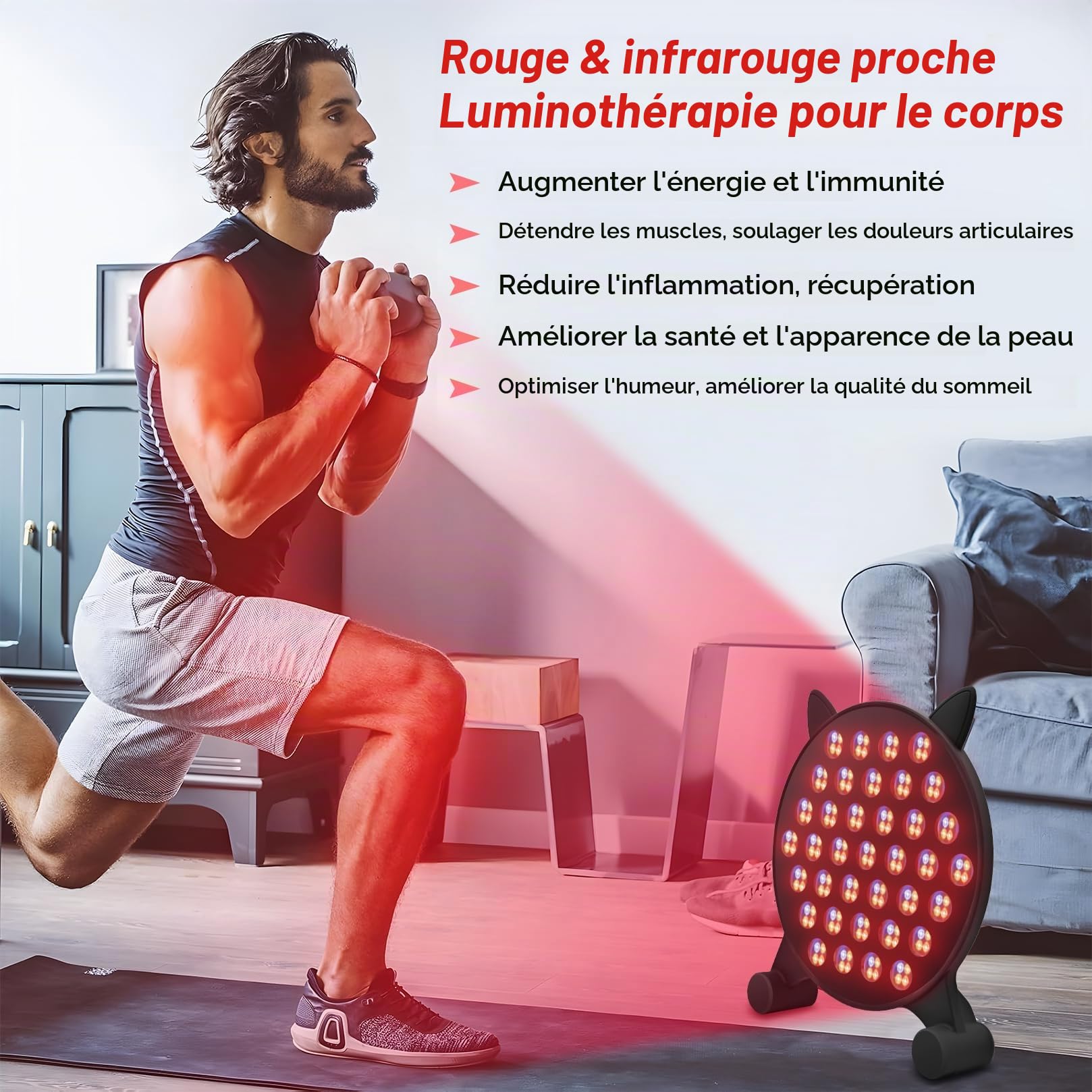 Lampe thérapeutique à lumière rouge,5 couleurs, Thérapie par lumière infrarouge 185 LED de la Récupération du Visage, du cou, du Corps,des Muscles et du dos-Traitement efficace et relaxation