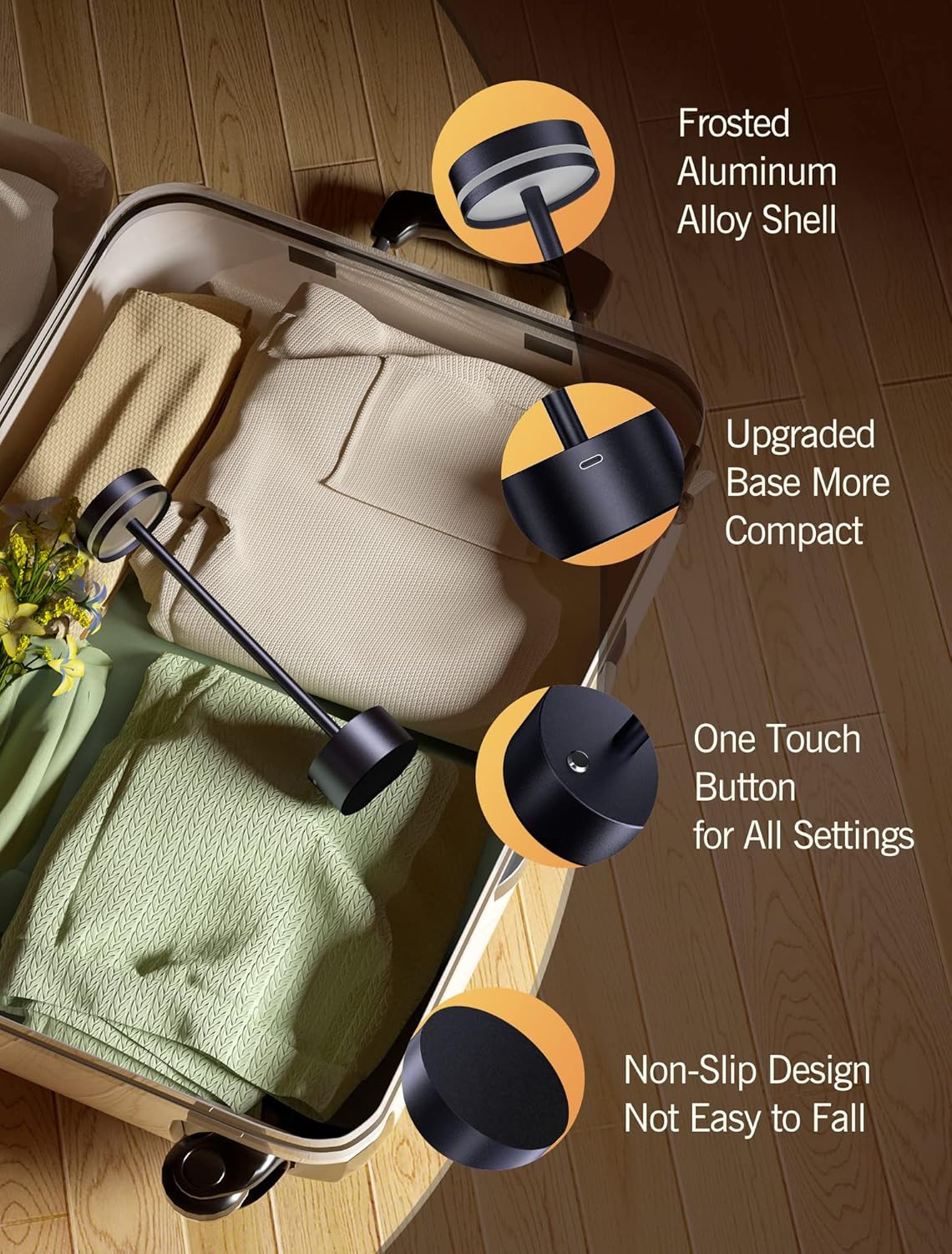 2 Pack Cordless LED Table Lamp, 3-Level Brightness, Stepless Dimmable Bedside Lamp, Rechargeable Touch Control Desk Lamp Up to 48 Hours Usage, Portable Metal Table Light for Outdoor Room Office(Brown)